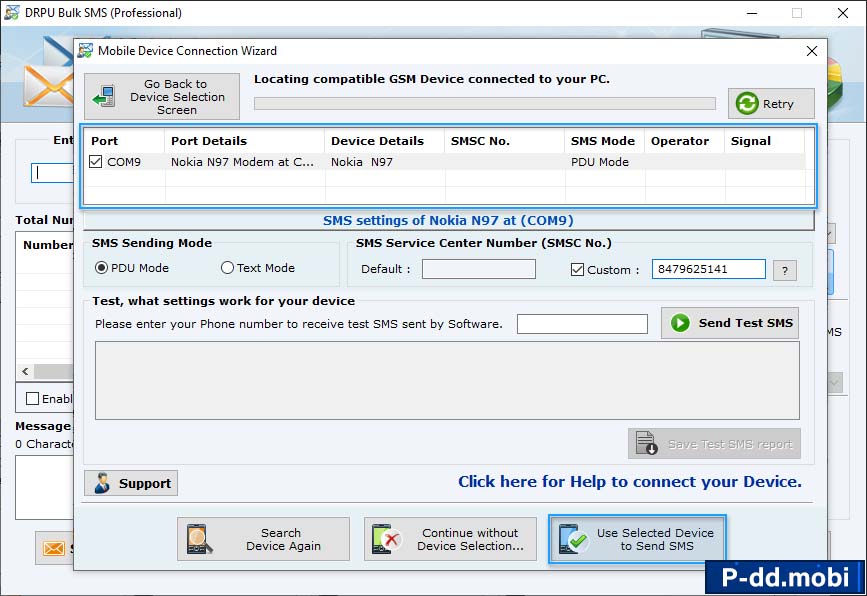 Device selection to send SMS